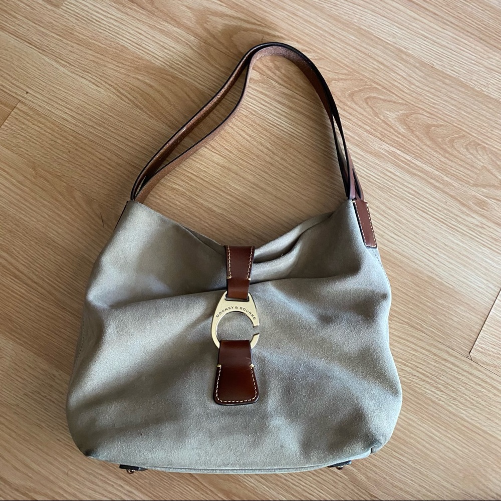 Dooney & Bourke Gray Suede Leather Pebbled Shoulder Bag OS